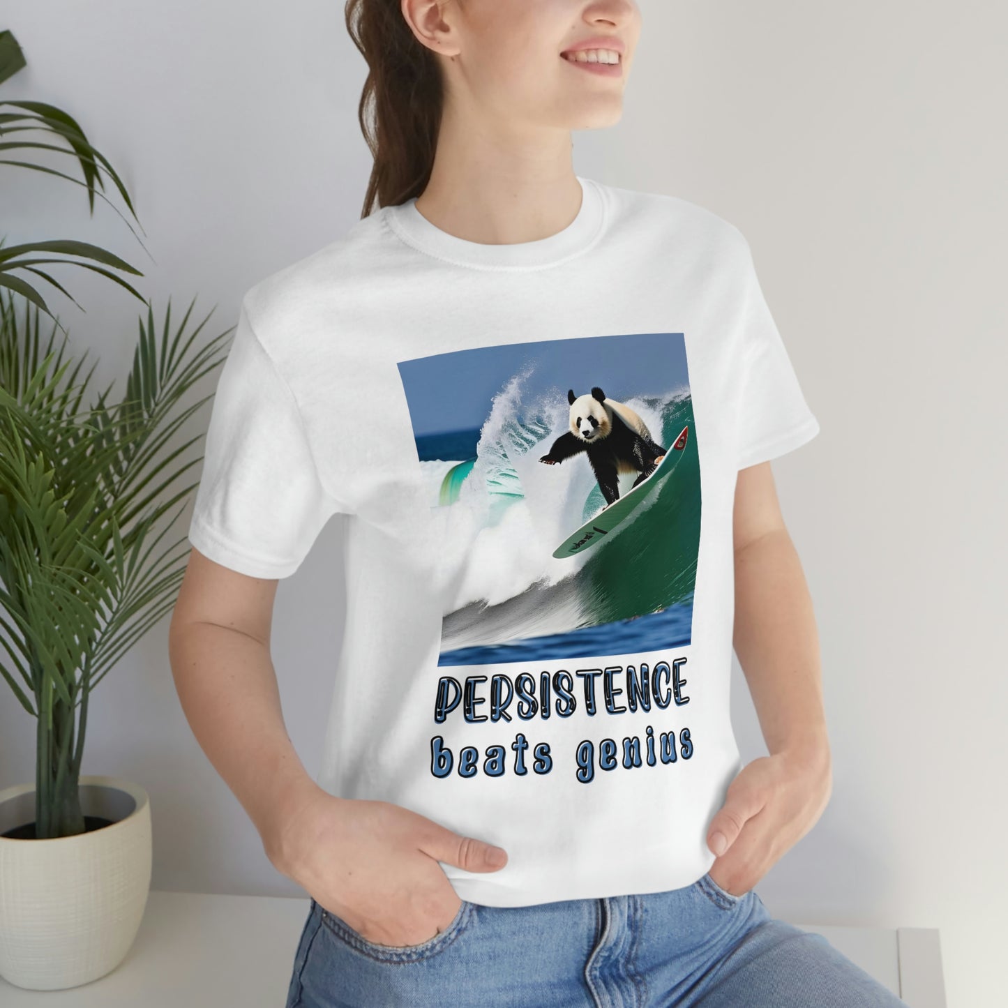 Persistence Beats Genius. Panda design Unisex t-shirt