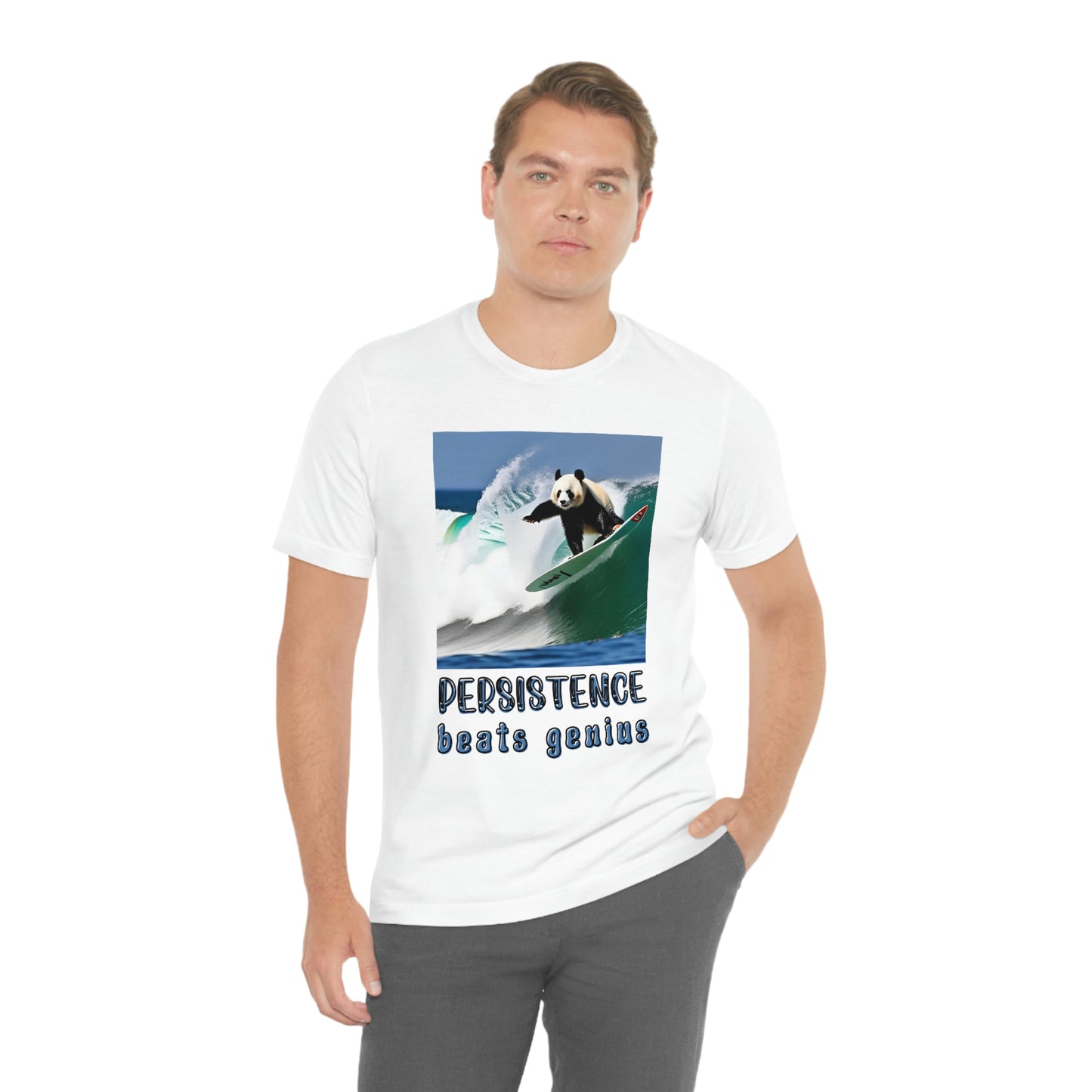 Persistence Beats Genius. Panda design Unisex t-shirt